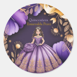Adesivo Ilustração da Menina Roxo Elegante Quinceañerań