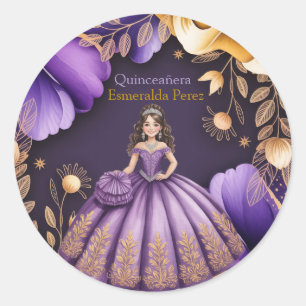 Adesivo Ilustração da Menina Roxo Elegante Quinceañerań