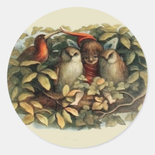 Adesivo Ilustração da Natureza de Corujas e Fadas Elficas