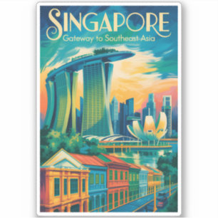 Adesivo Ilustração da Paisagem de Singapura Arte de Viagem