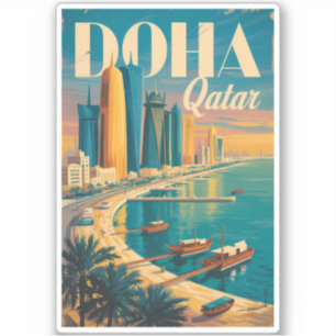 Adesivo Ilustração da Paisagem Urbana de Doha Qatar Arte d