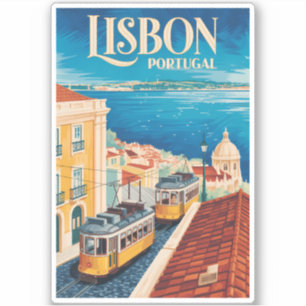 Adesivo Ilustração da paisagem urbana de Lisboa Portugal A