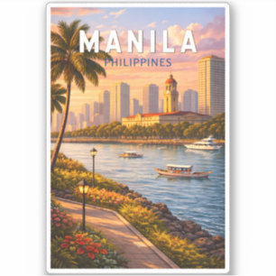 Adesivo Ilustração da paisagem urbana de Manila Filipinas