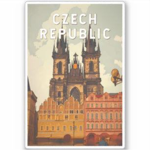 Adesivo Ilustração da República Tcheca Viagem Arte Vintage