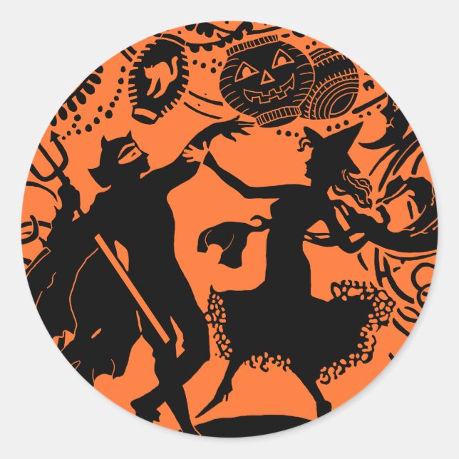 Adesivo Ilustração da Silhueta de Dança da Bruxa do Diabo  (Frente)