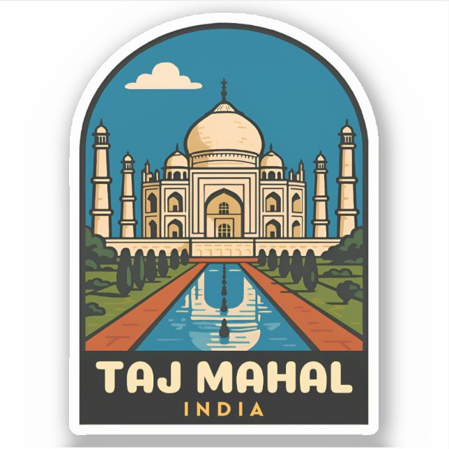 Adesivo Ilustração da Viagens vintage Taj Mahal India (Frente)