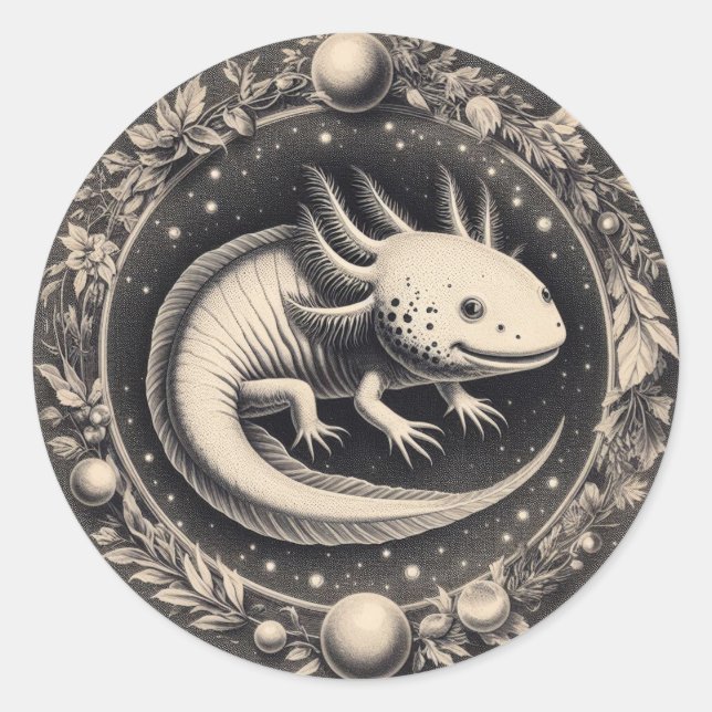 Adesivo Ilustração da Vintagem Axolotl História Natural (Frente)