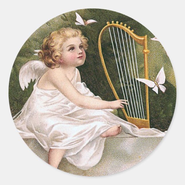 Adesivo Ilustração de Angel e Harp Vintage (Frente)