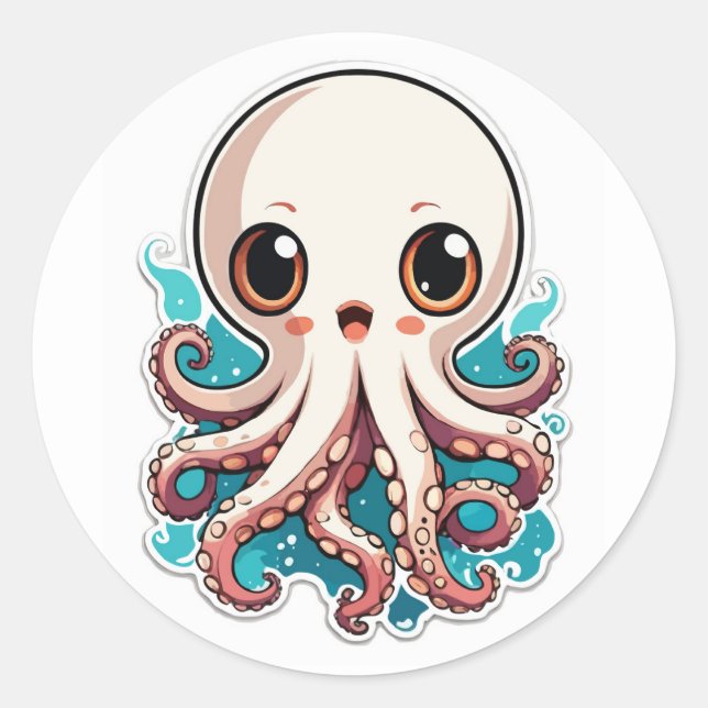Adesivo Ilustração de Animação de Octopus Bonito (Frente)