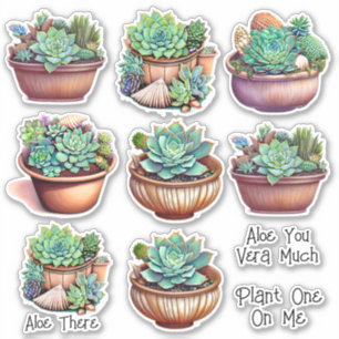 Adesivo Ilustração de Aquarela Cuta Aloe Vera e Puns
