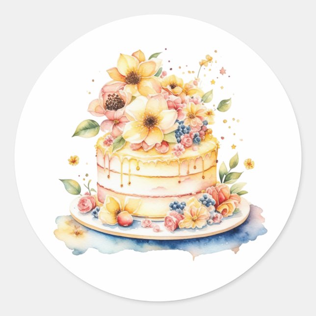 Adesivo Ilustração de Aquarela de Aniversário ou Assar de  (Frente)