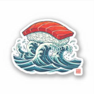 Adesivo Ilustração de Arte de Comida Japonesa Onda de Sush