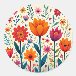 Adesivo Ilustração de Arte de Flor Colorida,
