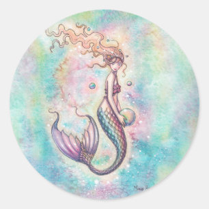 Adesivo Ilustração de Arte Fantasia de Sereia Arco-íris