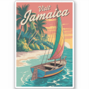 Adesivo Ilustração de Barco Jamaicano Arte de Viagem Vinta