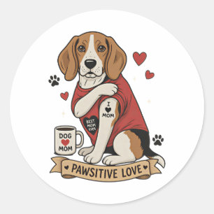 Adesivo Ilustração de Beagle com Tatuagem Eu Amo Mamãe
