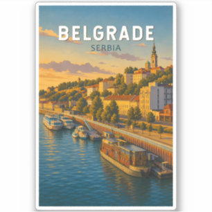 Adesivo Ilustração de Belgrado Sérvia Viagem Arte Vintage