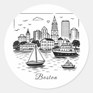 Adesivo Ilustração de Boston em linha preta