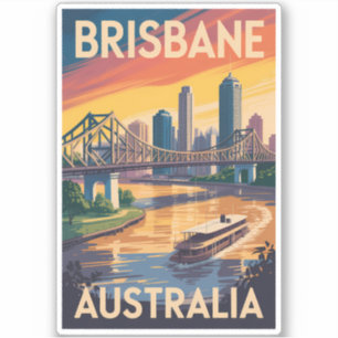 Adesivo Ilustração de Brisbane Austrália Viagem Arte Vinta