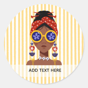 Adesivo Ilustração de Cabeça de Mulher Colorida em Amarelo