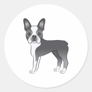 Adesivo Ilustração De Cachorro Azul E Branco De Boston Ter
