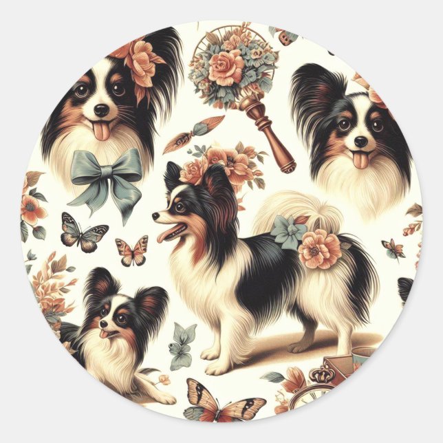 Adesivo Ilustração de Cachorro Cachorro Cachorro Papillon (Frente)