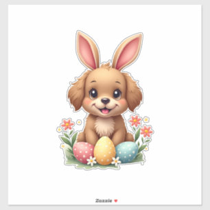 Adesivo Ilustração de cachorro coelho da Páscoa vintage co