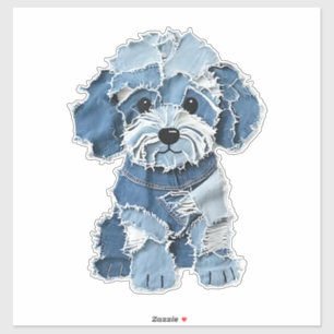 Adesivo Ilustração de Cachorro com Remendo de Jeans Fofo