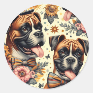 Adesivo Ilustração de Cachorro de Boxer Vintage