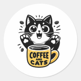 Adesivo Ilustração de Café com Gato Preto