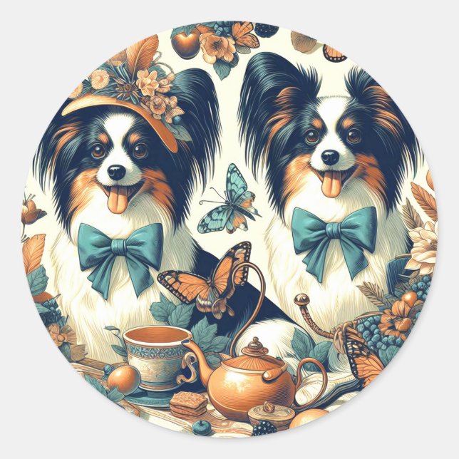 Adesivo Ilustração de Cão Papillon Bonito (Frente)