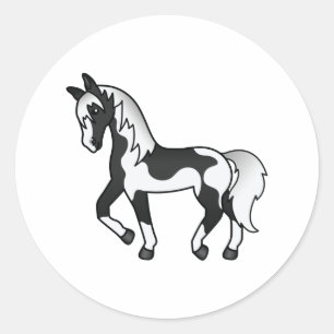 Adesivo Ilustração de Cartoon de Cavalo Trotante de Pinto 