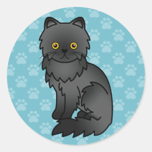 Adesivo Ilustração De Cartoon De Gato Persa Preto Em Azul