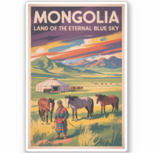 Adesivo Ilustração de Cavalos Yurt da Mongólia Arte de Via