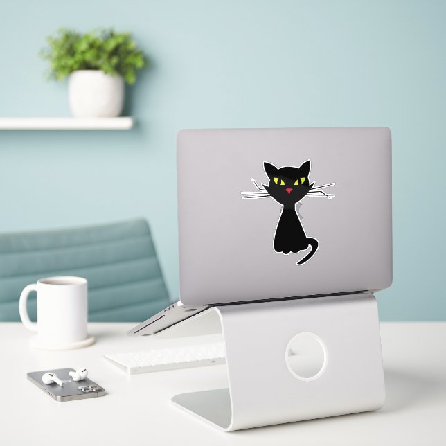 Adesivo Ilustração de clipart de gato preto (Laptop na mesa)