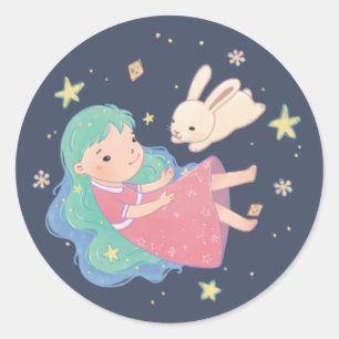 Adesivo Ilustração de Coelhinho e Rapariga da Noite Estrel
