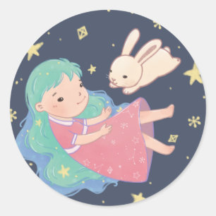 Adesivo Ilustração de Coelhinho e Rapariga da Noite Estrel