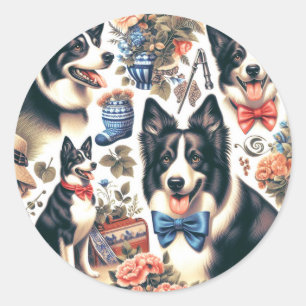 Adesivo Ilustração de Collie de Borda de Vintagem de Corte