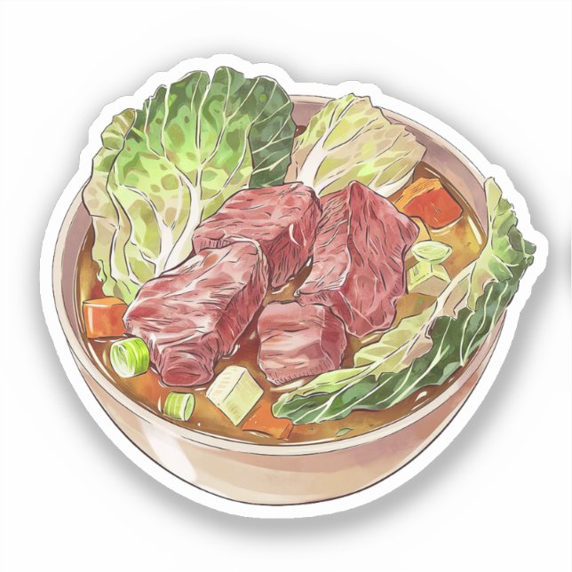 Adesivo Ilustração de Coração de Carne de Bovino e de Sopa (Frente)