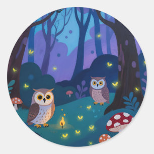 Adesivo Ilustração de Corujas da Floresta Noturna