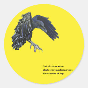 Adesivo Ilustração de Corvo Negro e Haiku