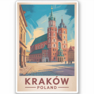 Adesivo Ilustração de Cracóvia Polônia Arte de Viagem Vint