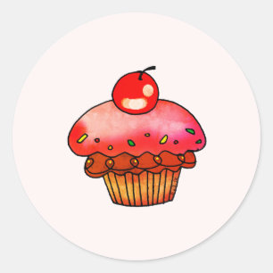 Adesivo Ilustração de Cupcake de Cereja Rosa Fofa Arte de