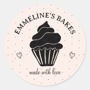 Adesivo Ilustração de Cupcake Rosa e Preto para Confeiteir