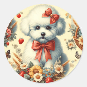 Adesivo Ilustração de Cute Vintage Bichon Frisé