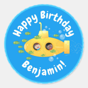 Adesivo Ilustração de desenho animado submarino amarelo