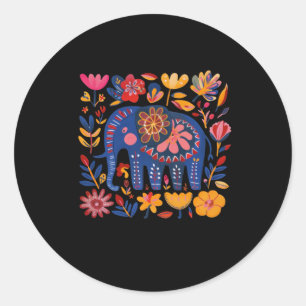 Adesivo Ilustração de Elefante Padrão Floral Colorida