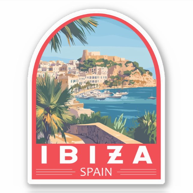 Adesivo Ilustração de Espanha Ibiza Vintage (Frente)