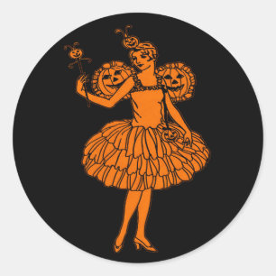 Adesivo Ilustração de Fada de Abóbora de Halloween Vintage