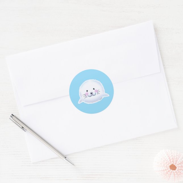 Adesivo Ilustração de Foca Bebê Fofa e Felpuda (Envelope)